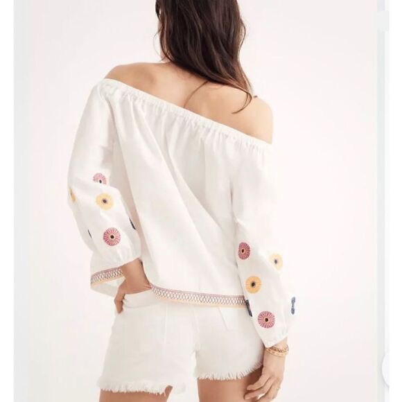 NWT Madewell Women’s Embroidered Off the Shoulder Top White Long Balloon Sleeve - Picture 2 of 9